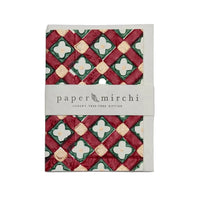 Hand Block Printed Greeting Card | Floral Checks Scarlet